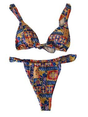 Women's Brazilian Cut Size Medium Bikini - Colorful Multi Color Floral Print.